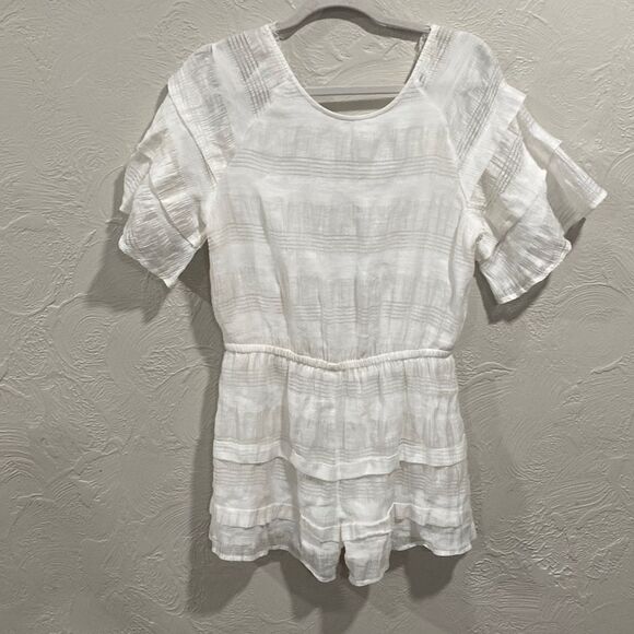 J.O.A. Sheer Woven Linen Blend Short Romper Size Medium - Picture 1 of 10
